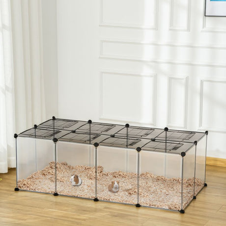 PawHut DIY Pet Playpen with Door Bottom 28 Panels Small Animal Cage for Guinea Pigs, Rabbit, Chinchilla, Transparent