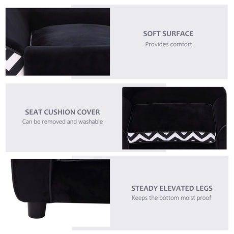 PawHut Dog Sofa Bed for XS-Sized Dogs, Cat Sofa with Soft Cushion, Pet Chair Lounge with Washable Cover, Removable Legs, Wooden Frame - Black