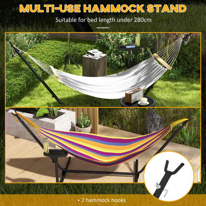 Outsunny 9.4ft Hammock Stand with Side Tray Stand, Steel Frame Hammock Net Stand, for String-style, Brazilian-style, Flat-style, Rope-style Hammocks, Black