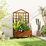 Outsunny Garden Planters with Trellis for Vine Climbing, Distressed Wooden Raised Beds, 90x43x150cm, Brown