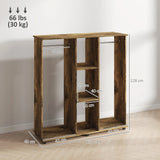 HOMCOM Open Wardrobe Double Mobile Storage Shelves Organizer W/6 Wheels-Rustic Brown