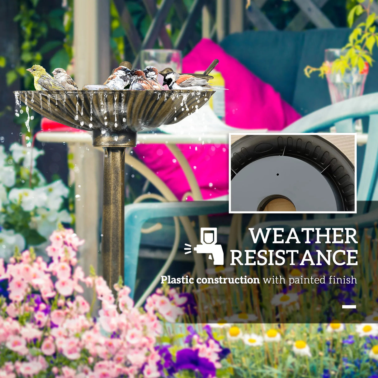 Outsunny 81cm Tall Bird Bath with 2 Decorative Birds, Vintage Style Birdbath with Flower Planter Base, Bird Bath Bowl for Garden, Bronze Tone