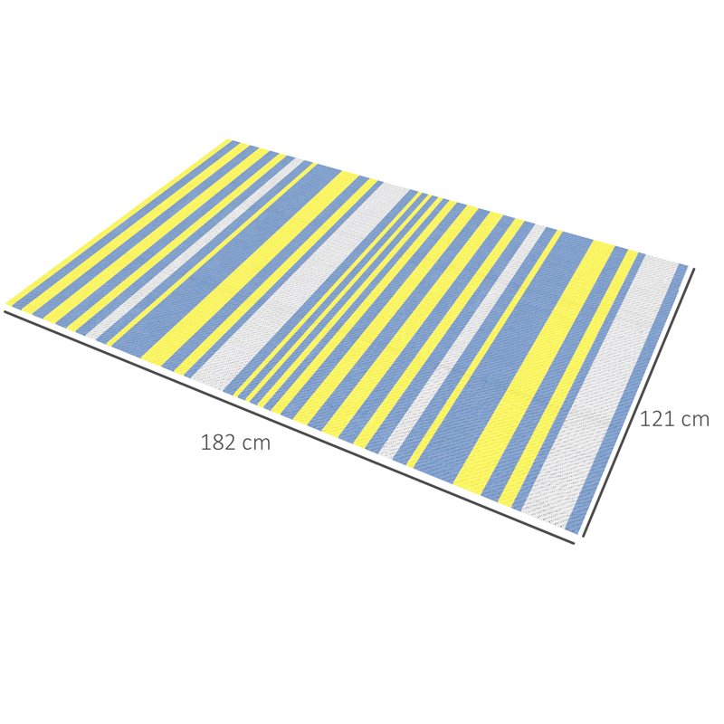 Outsunny Reversible Outdoor Rug, Waterproof Plastic Straw Mat for Backyard, Deck, RV, Picnic, Beach, Camping, 121 x 182 cm, Light Blue and Yellow