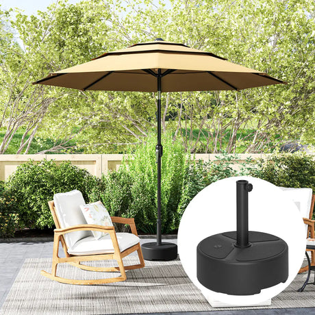Outsunny Round Garden Parasol Base, Garden Umbrella Stand Heavy Duty Parasol Base, Filled Up to 20kg with Stand or 18kg with Water for 38, 48 mm Poles, Black