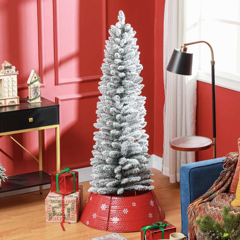 HOMCOM 5ft Artificial Snowy Pencil Christmas Tree - White