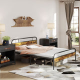 HOMCOM Industrial-Style King Bed Frame - Black/Brown