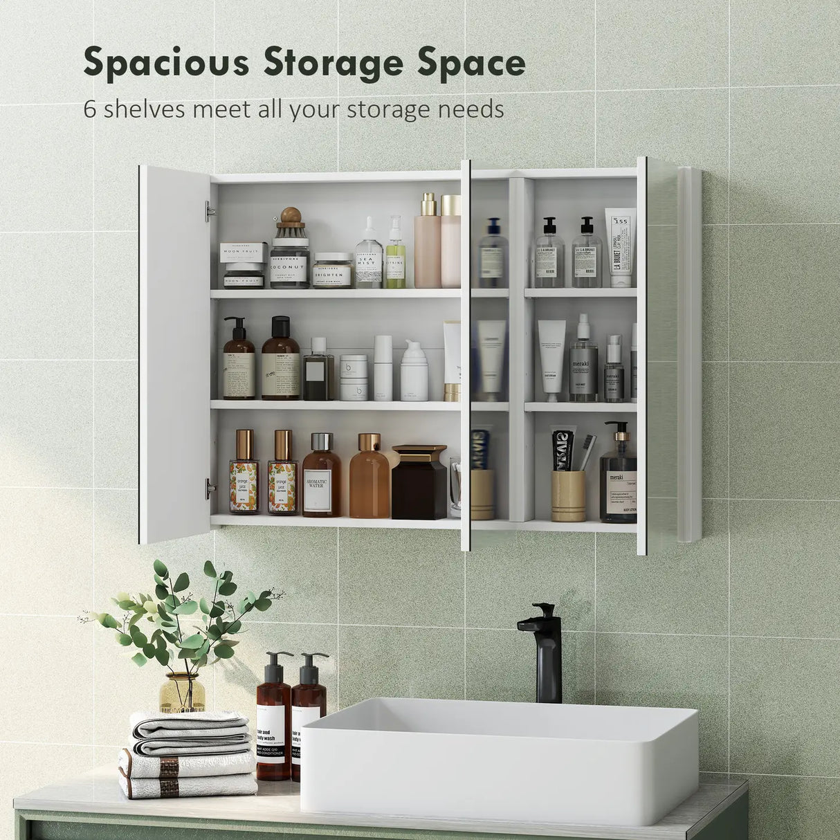 HOMCOM Three-Mirror Bathroom Storage Cabinet - White