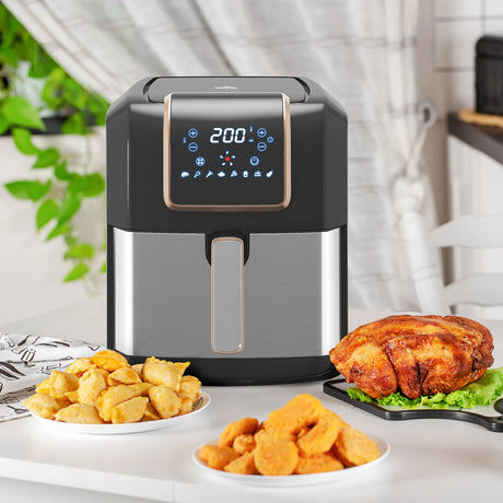 HOMCOM 6.5L Single Basket Air Fryer, 80-200C Temperature, Black and Gold Tone