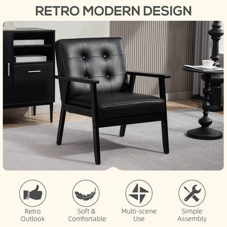 HOMCOM Retro-Style Accent Chair, with Faux Leather Seat - Black