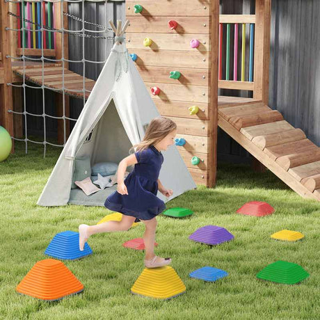 AIYAPLAY Balance Stepping Stones for Kids, 11Piece Non-Slip Stackable River Stones, Obstacle Courses for Balance and Motor Skills