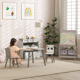 ZONEKIZ Kids Table and Chairs, Kids Storage Unit and Kids Easel Set, Cute Animal Design Kids Activity Furniture Set for Ages 3-8 Years, Grey