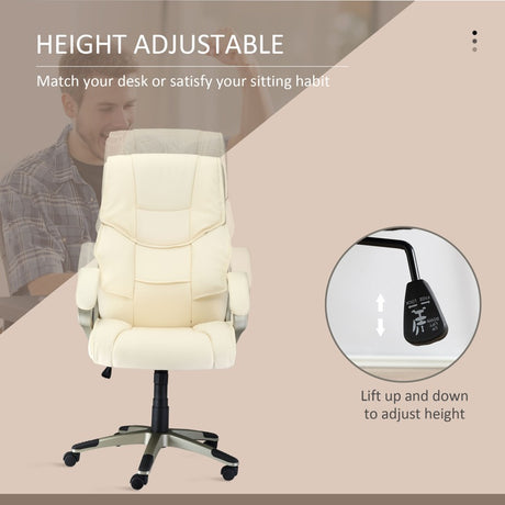 HOMCOM Home Office Chair High Back Computer Desk Chair with Faux Leather Adjustable Height Rocking Function Cream White