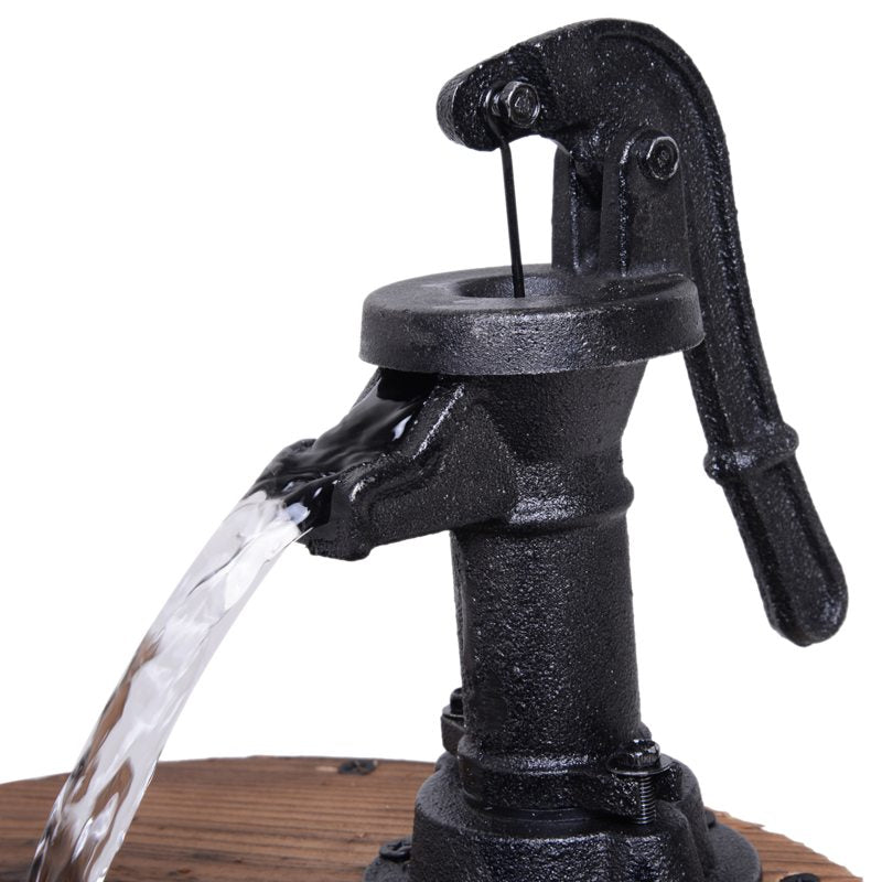 Outsunny Wood Barrel Patio Water Fountain Electric Pump Garden Decorative Ornament with Flower Planter Decor