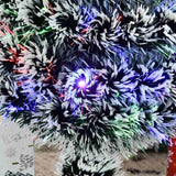 HOMCOM 3ft Artificial Prelit Christmas Tree, Snow Xmas Tree with Colourful LED Lighting Fiber Optics, Green White