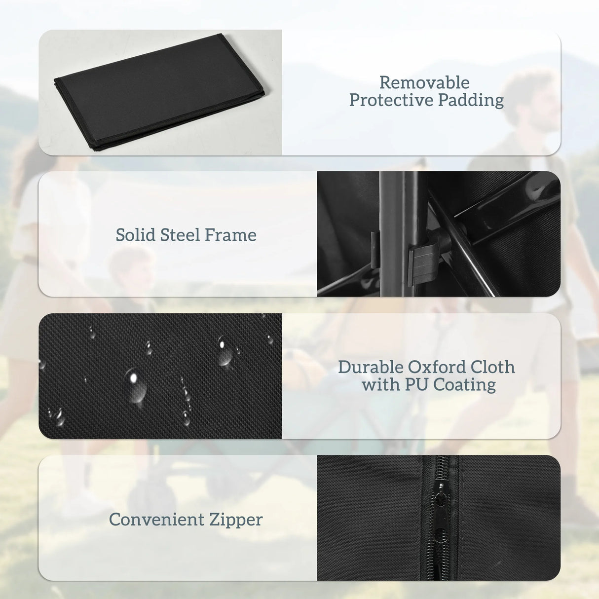 Outsunny Outdoor Folding Garden Trolley on Wheels, Capming Cargo Wagon Cart Trailer w/ Handle, Wheels for Beach Garden, Black