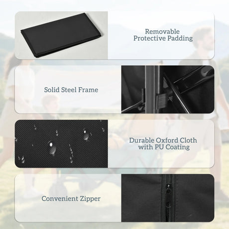 Outsunny Outdoor Folding Garden Trolley on Wheels, Capming Cargo Wagon Cart Trailer w/ Handle, Wheels for Beach Garden, Black