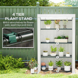 Outsunny 4 Tier Lean-to Mini Greenhouse with Reinforced PE Cover, Portable Small Greenhouse with Roll-Up Door, Grey Hemmed Edging, 110 x 50 x 171cm, Grey