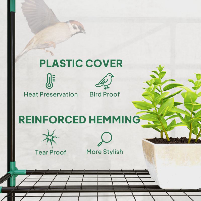 Outsunny 3 Tier Lean-to Mini Greenhouse with Reinforced Plastic Cover, Portable Small Greenhouse with 3 Roll-Up Doors, 215 x 46 x 151cm, Clear