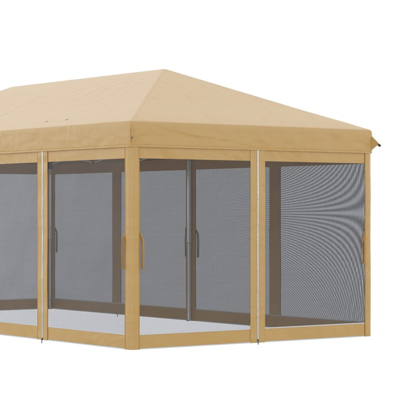 Outsunny 3 x 6m Pop Up Gazebo, Outdoor Canopy Shelter, Marquee Party Wedding Tent with 6 Mesh Walls and Carry Bag, Beige