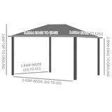 Outsunny 3 x 4m Hard Top Gazebo Garden Pavilion with Netting and Curtains, Polycarbonate Roof and Aluminium Frame