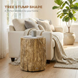 HOMCOM Tree Stump End Table, Round Concrete Side Table for Indoor and Outdoor Use, Natural Wood Effect