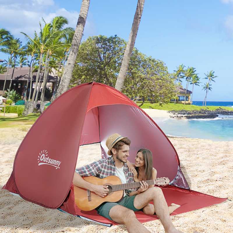 Outsunny Pop-up Portable Beach Tent-Red