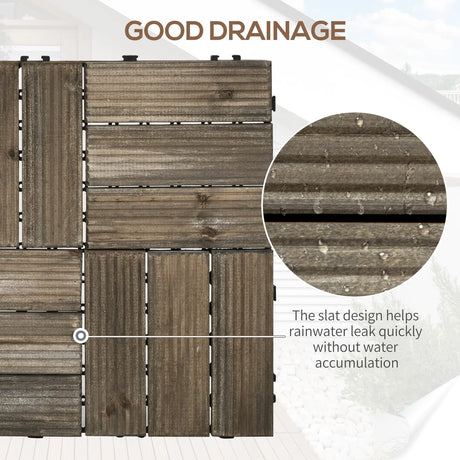 Outsunny 27 Pcs Wooden Interlocking Decking Tiles, Outdoor Flooring Tiles for Patio, Balcony, Terrace, Hot Tub, 30 x 30 cm per Piece, 2.5 per Pack, Charcoal Grey