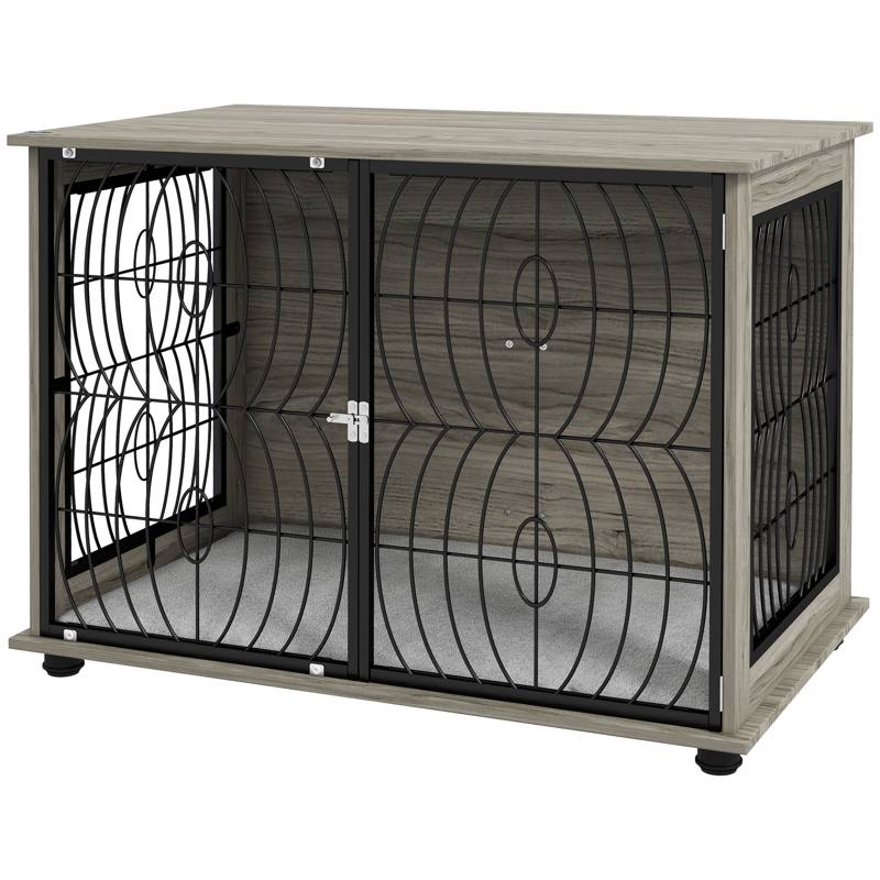 PawHut Dog Crate Furniture End Table w/ Plush Washable Cushion, Lockable Door, for Large Dogs