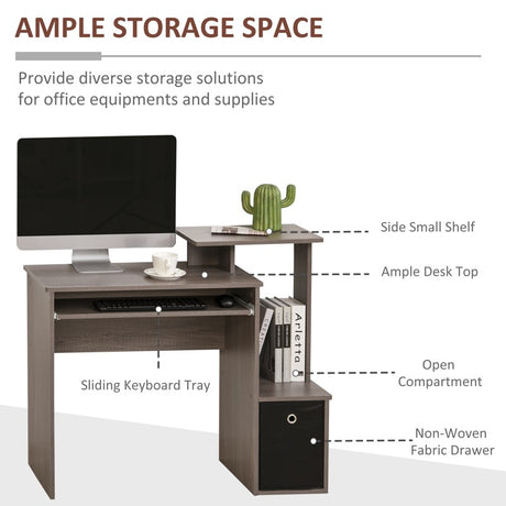 HOMCOM Computer Desk with Sliding Keyboard Tray Storage Drawer Shelf Home Office Workstation Grey