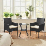 Outsunny 3 Piece Rattan Bistro Set, PE Wicker Garden Furniture Conversation Set with 2 Tier Glass-Top Table, Chairs, Cream White