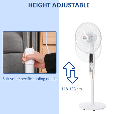 HOMCOM 16'' Pedestal Stand Fan, 3 Speed 3 Mode, 85 Oscillation, LED Panel, 3M Remote Controller, Height Adjustable for Living Room, Bedroom, Garage, Office, Black and White