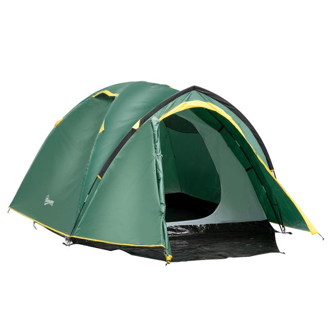 Outsunny Dome Tent for 2 Person Camping Tent with Large Windows, Waterproof Green and Yellow