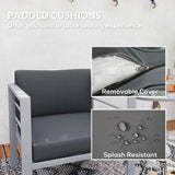 Outsunny Garden Sofa Set of 2, All-Weather Garden Sofa Set with Removable Cushions, Metal Frame Outdoor Furniture for Balcony, Charcoal Grey