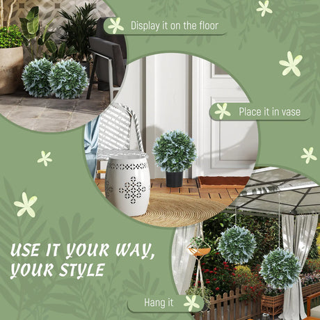 HOMCOM Set of 2 Artificial Plant Topiary Balls, UV-protected Fake Decorative Plants, Blue