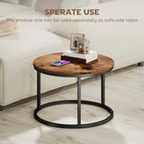 HOMCOM Coffee Table Set of 2, Round Nest of Tables with Metal Frame, Modern Side Tables for Living Room, Rustic Brown