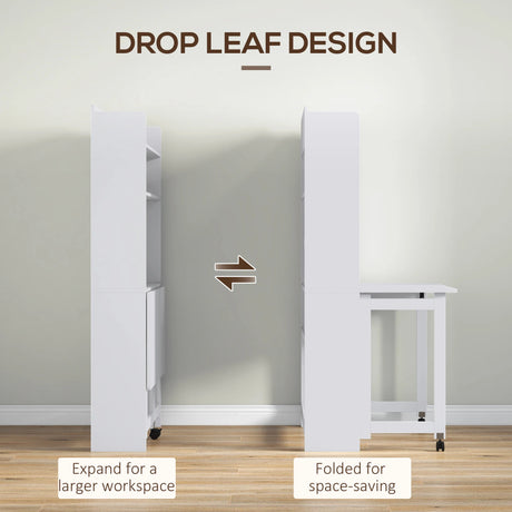 HOMCOM Foldable Desktop, Computer Desk with Storage Shelves, 80 x 69 x 155 cm, White