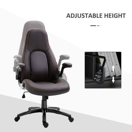 Vinsetto Computer Gaming Chair, PU Leather Office Chair, Swivel Desk Chair with Adjustable Arms and Height, Padded Armrest and Seat, Rolling Wheels, Coffee