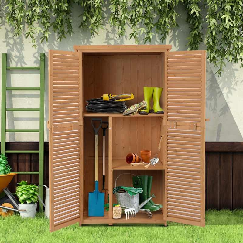 Outsunny 87 x 47 x 160cm Wooden Garden Shed, Sheds & Outdoor Storage with Asphalt Roof and 2 Lockable Doors, Natural