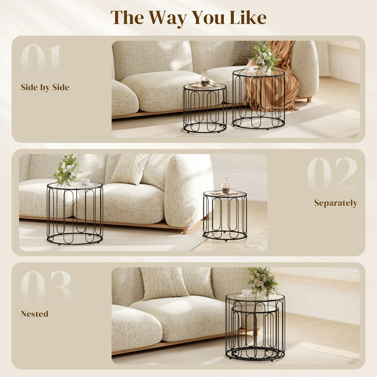 HOMCOM Elliptical Cut-Out Nesting Tables - Black