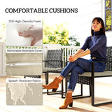 Outsunny Rattan Bistro Set, 3 Piece Garden Furniture Set with Glass Top Table and Cushions, Khaki