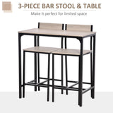 HOMCOM 3 Pcs Table Stool Set Industrial Design w/ Metal Frame Oak Tone MDF Panels Minimal Compact Beautiful