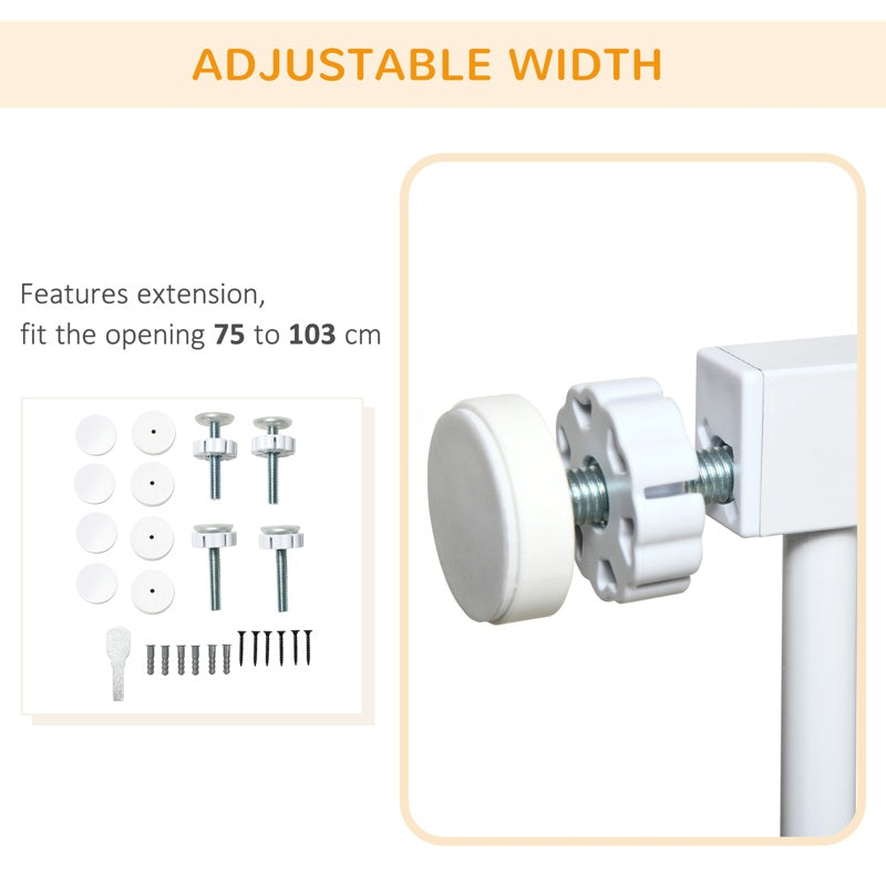 PawHut Pet Safety Gate, for Doorways, Staircases, Hallways, with Extensions Kit, 75-103cm - White