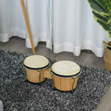 HOMCOM Wooden Bongo Drum Set Φ7.75" & Φ7" w/ Drum Head, Percussion Instrument, Drums, Tuning Wrench For Adults Beginners