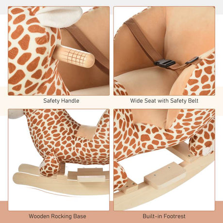 HOMCOM Children Kids Rocking Horse Toys Giraffe Seat Belt Toddlers Baby Toy Gift