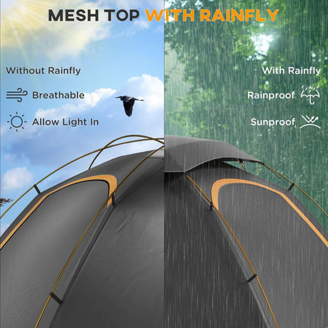 Outsunny Camping Tent with Self Inflatable Mattress, 1 Person Dome Tent with Removable Rainfly and Aluminium Frame, 2000mm Waterproof, Portable with Bags, for Fishing Hiking, Dark Grey/Khaki