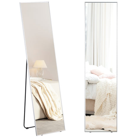 HOMCOM Full Length Mirror Wall-Mounted, 160 x 40 cm Freestanding Rectangle Dressing Mirror for Bedroom, Living Room, Silver Frame