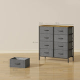 HOMCOM Fabric Chest of Drawers, Industrial Bedroom Dresser with 8 Fabric Drawers, Steel Frame and Wooden Top for Nursery, Living Room, Hallway, Rustic Brown and Grey