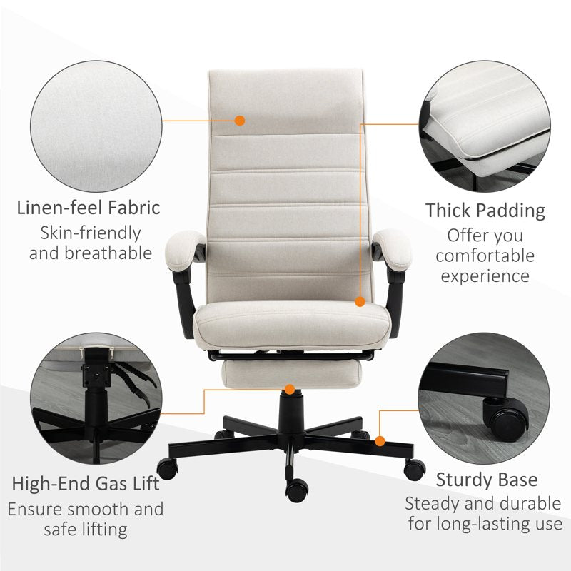 Vinsetto Office Chair, Computer Desk Chair, Fabric Swivel Chair with Adjustable Height and Rolling Wheels for Home Office Work Study, Cream White