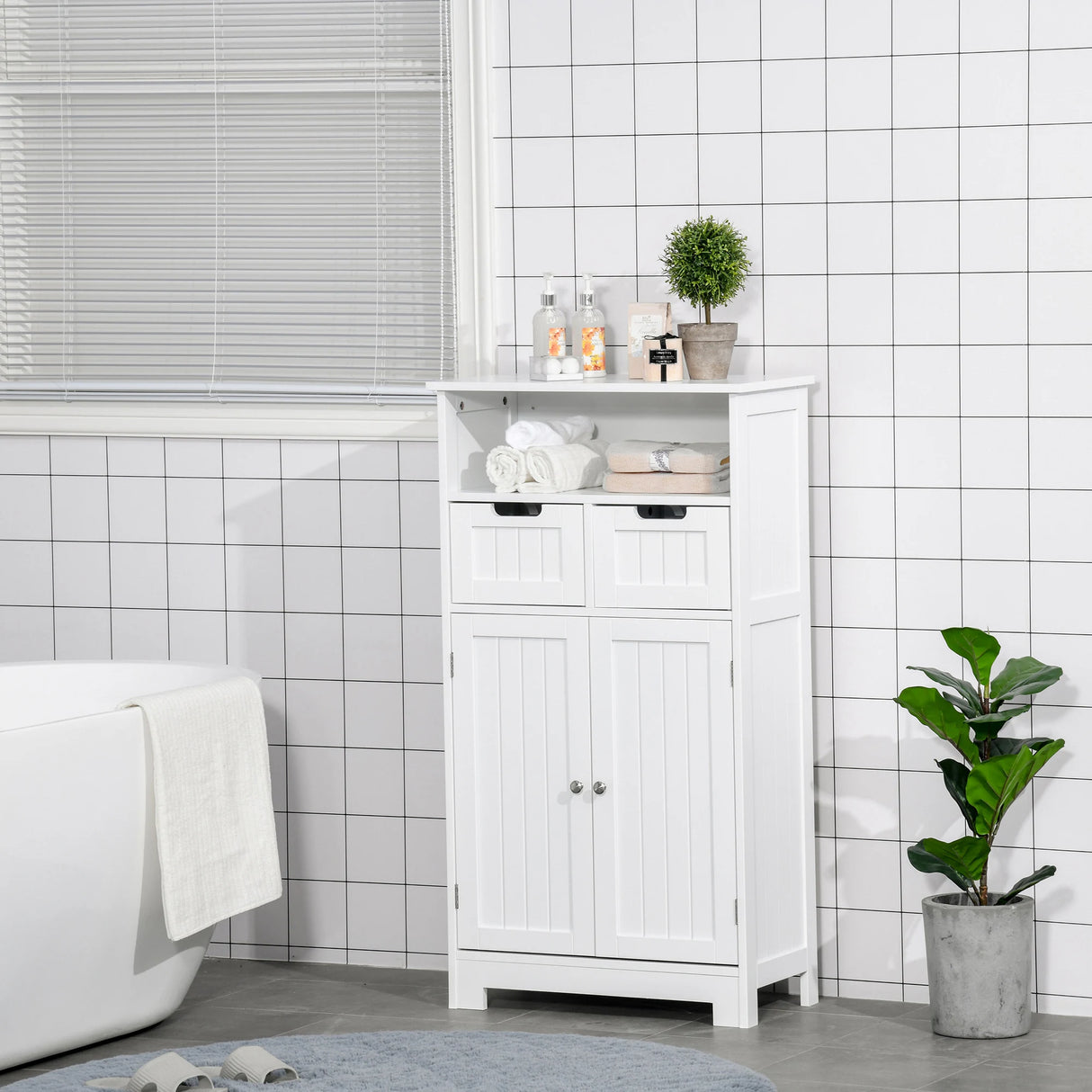 kleankin Bathroom Cabinet, Free Standing Bathroom Storage Cabinet with 2 Drawers and Adjustable Shelf, Small Bathroom Storage Unit, White