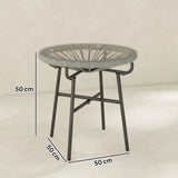 Outsunny Rattan Side Table, Round Outdoor Coffee Table, with Round PE Rattan and Tempered Glass Tabletop, Light Grey